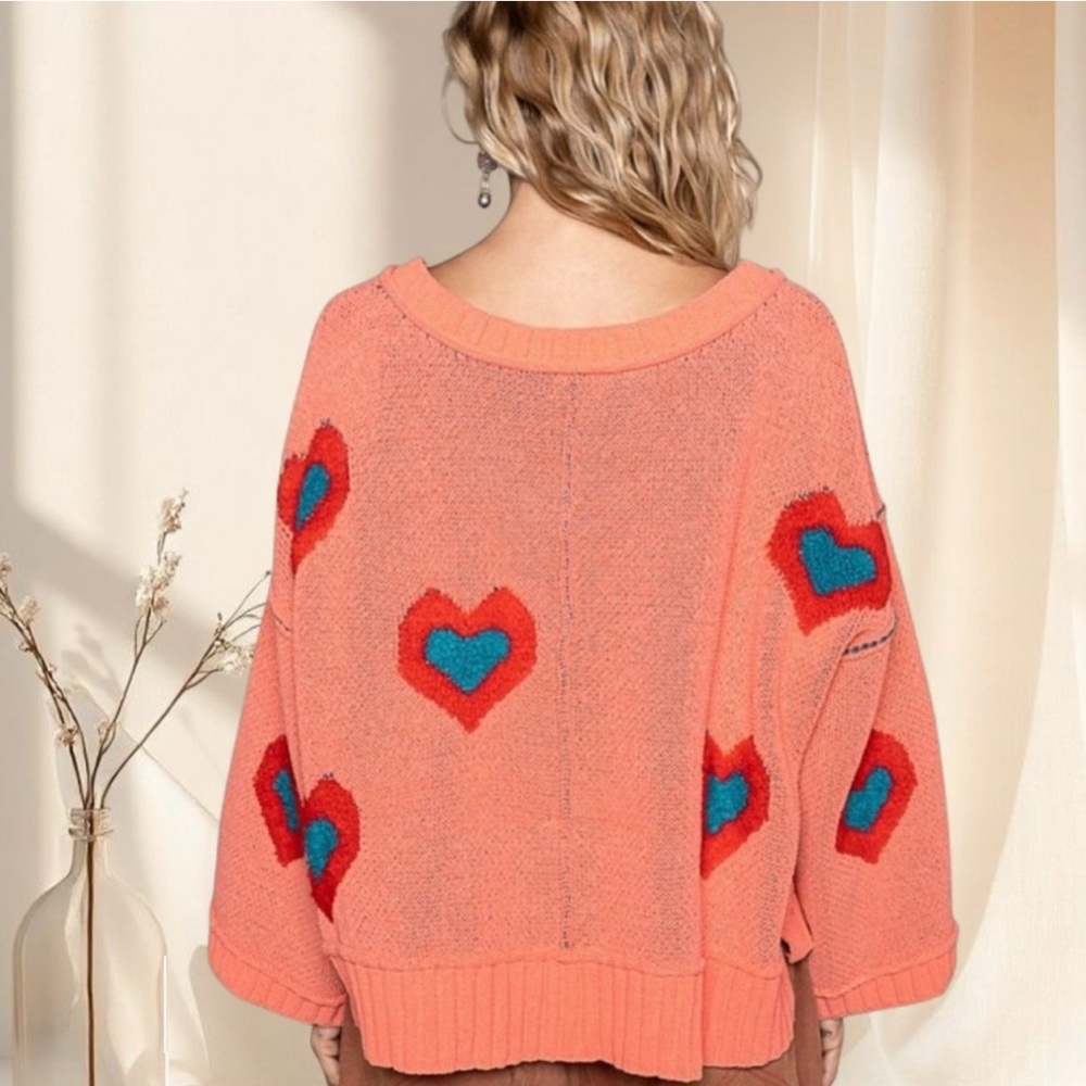 POL Tangerine Chenille Sweater | Heart Pattern Top - Picture 3 of 6